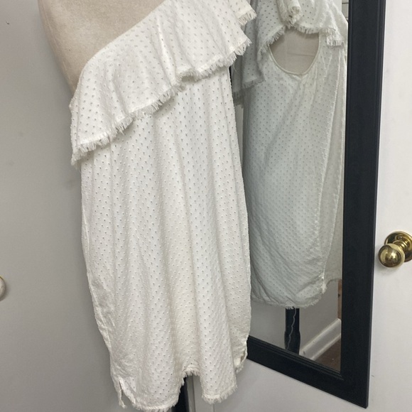 Cloth &Stone for Anthro One-Shoulder Eyelet Ruffle Mini Dress feminine coastal - Picture 7 of 14